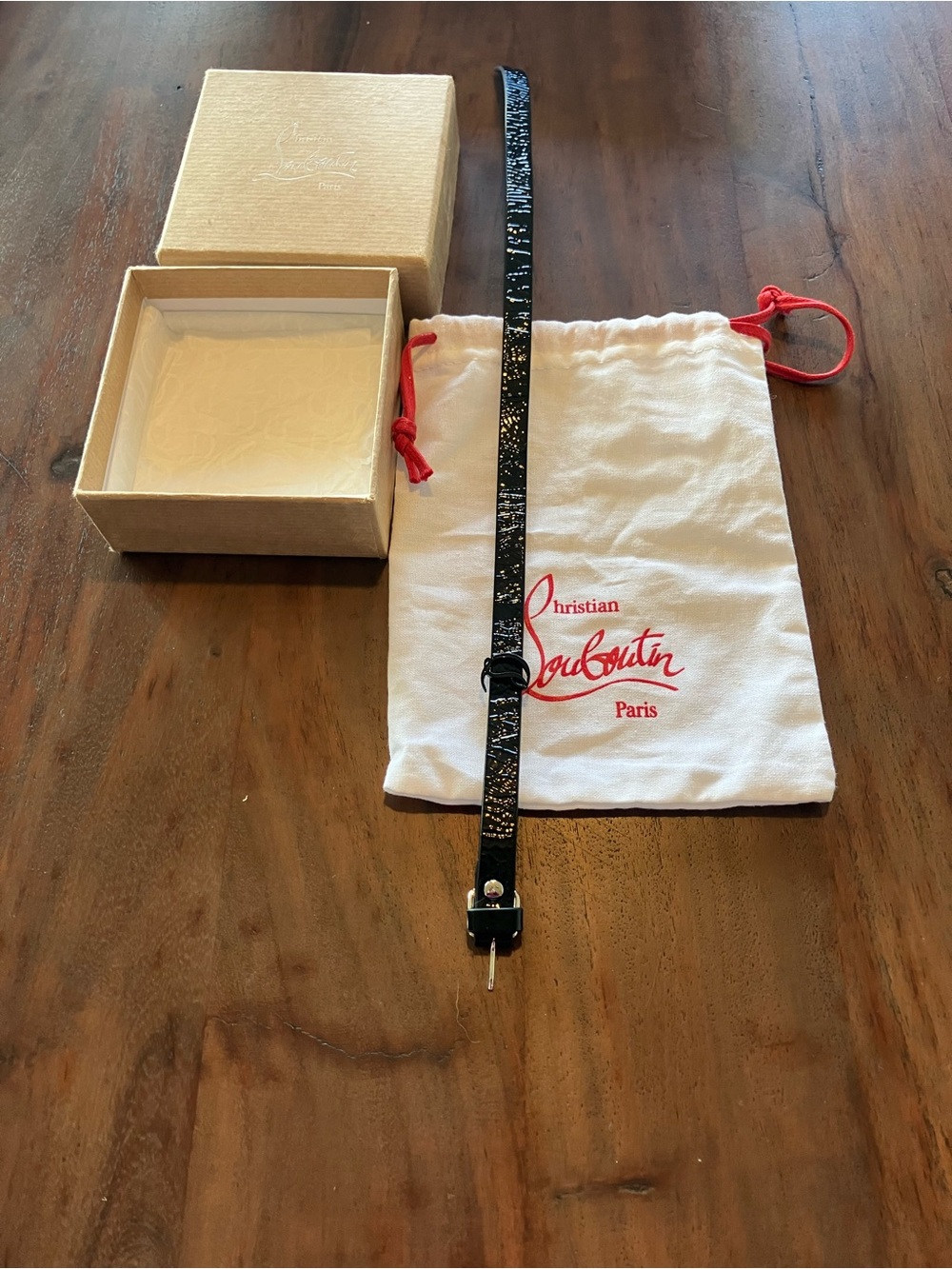 Christian Louboutin Black Patent Leather unisex Bracelet with Signature Hardware - Picture 8 of 9